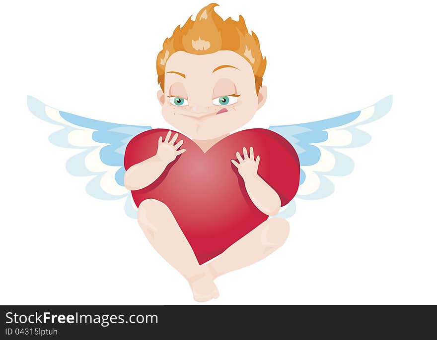 Redhead Cupid squeezes heart in his hands