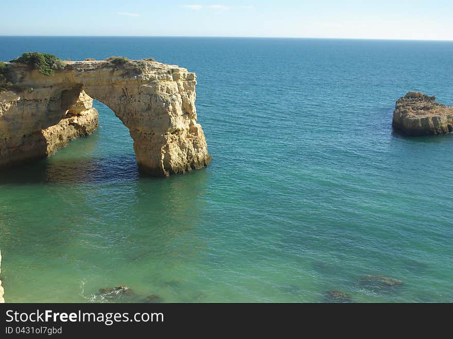 Rock formations in the Albandeira beach near Carvoeiro, Portugal