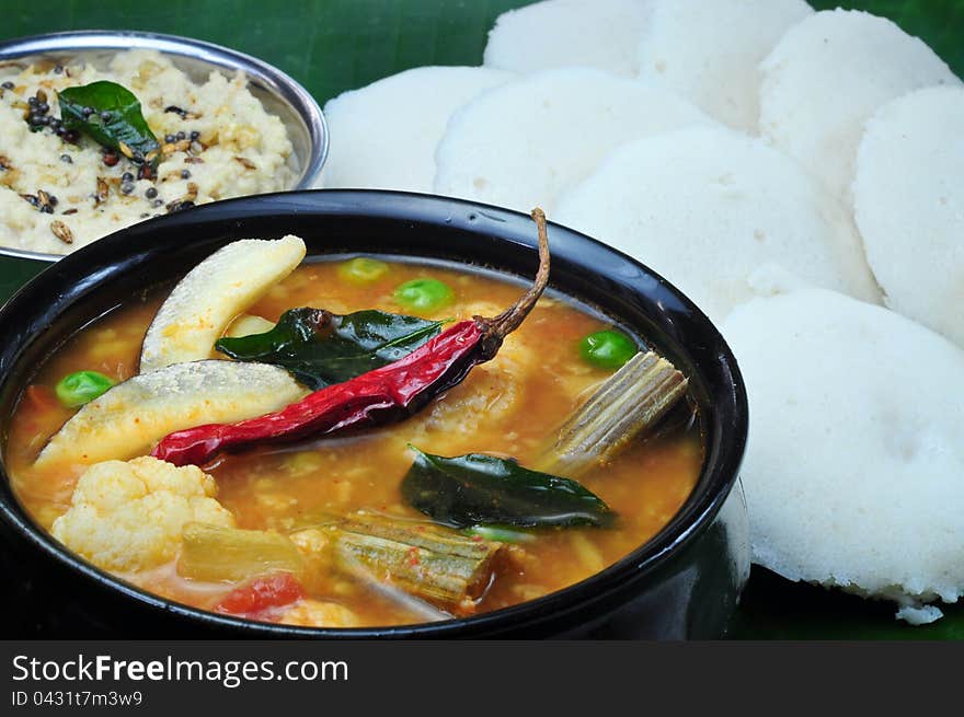 Idli Sambhar with Chutney,South Indian meal