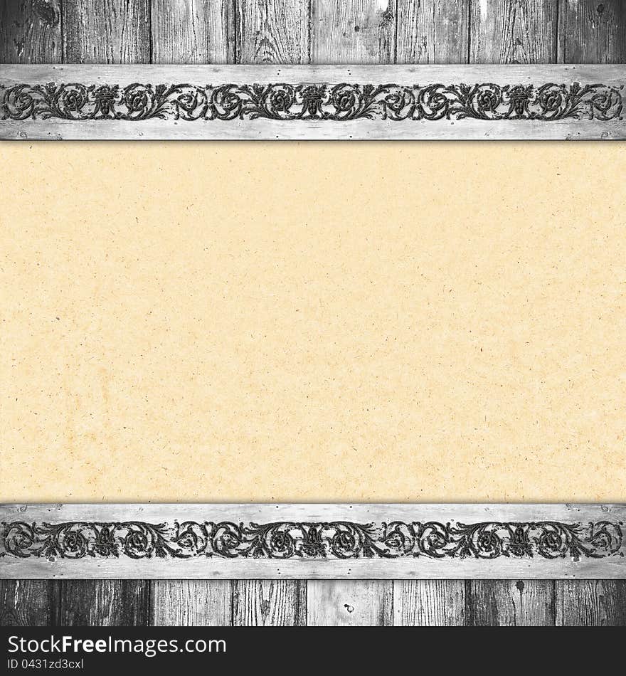 Background in style vintage. It is a texture of an paper, decorated along the edges of wooden boards