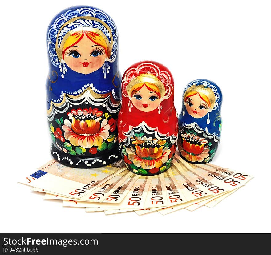 Euro currency against the Russian National Toy. Euro currency against the Russian National Toy