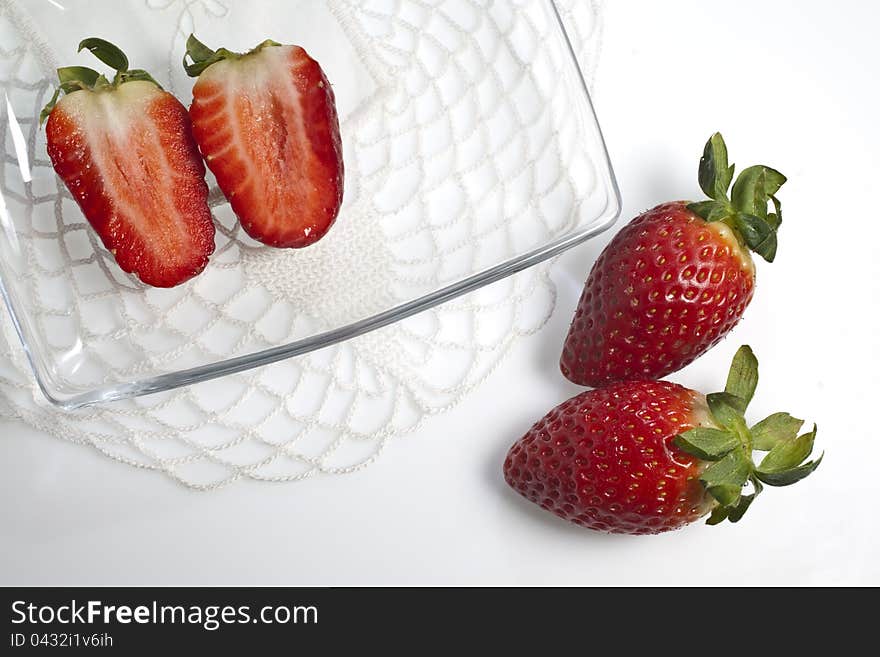 The strawberries on white bottom