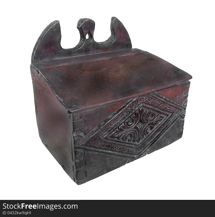 Antique carved wooden box isolated.