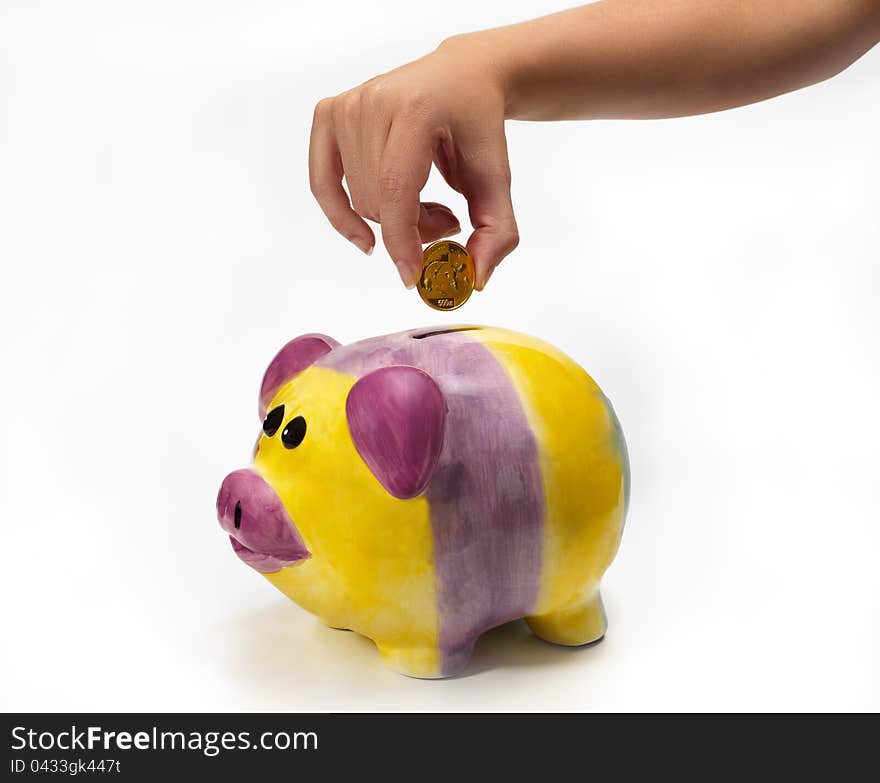 Savings In Piggybank With Gold Coins