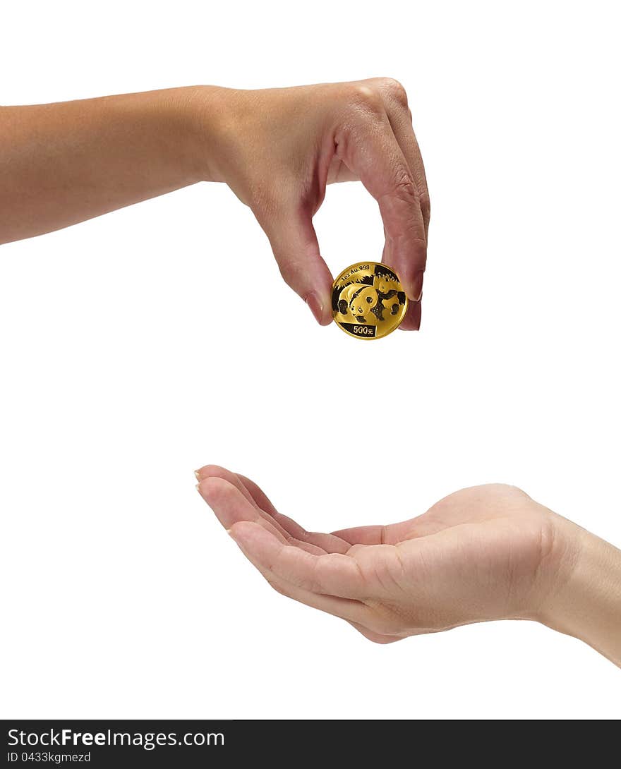 Woman holding coin panda