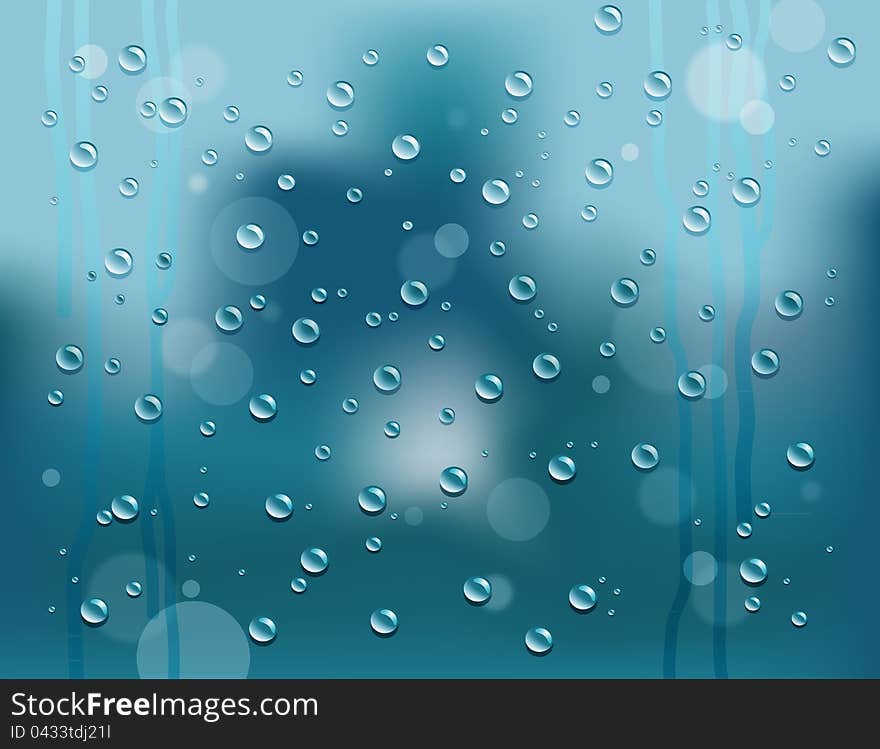 Rain drops on glass with blurry background