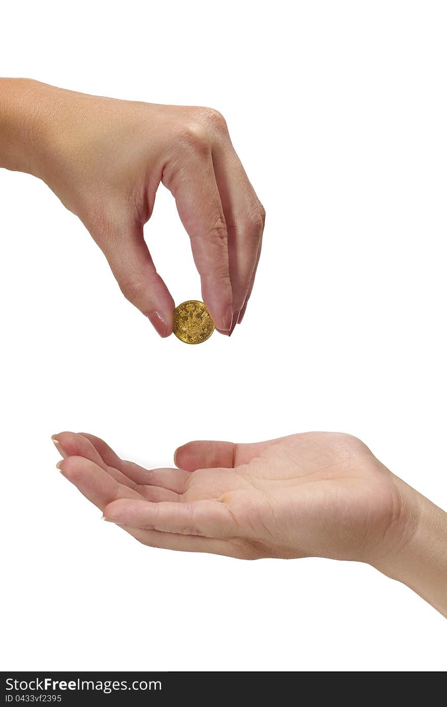 Woman holding coin Ducat