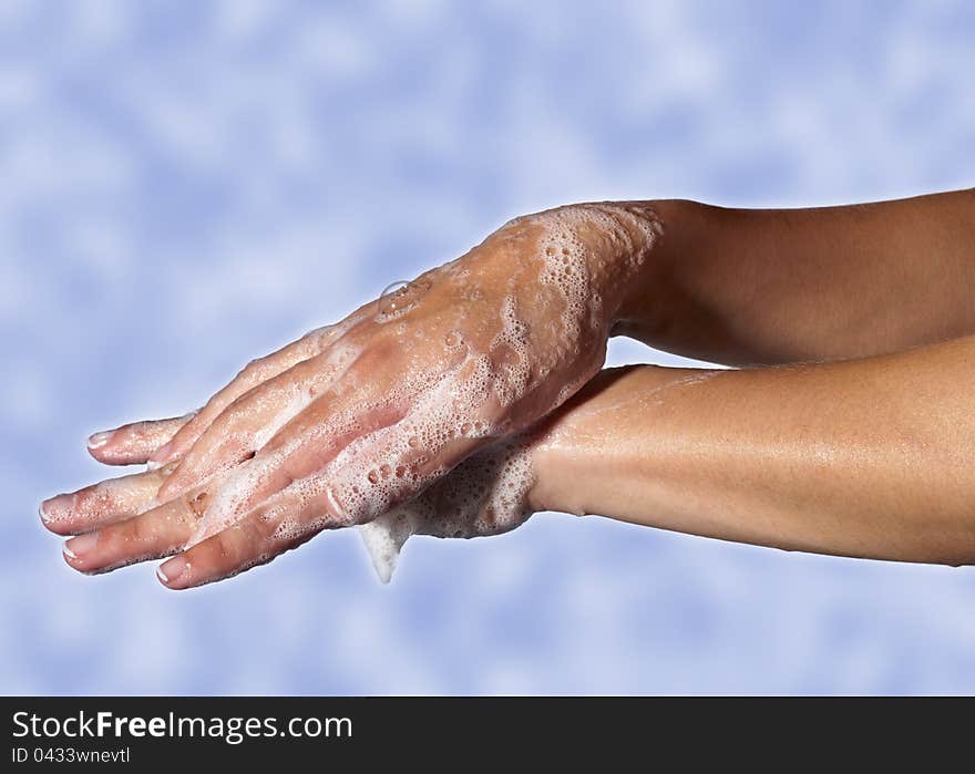 Care for sensuality woman hands, washing.