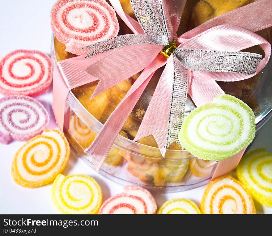 Colorful candy and mini cookie. Colorful candy and mini cookie