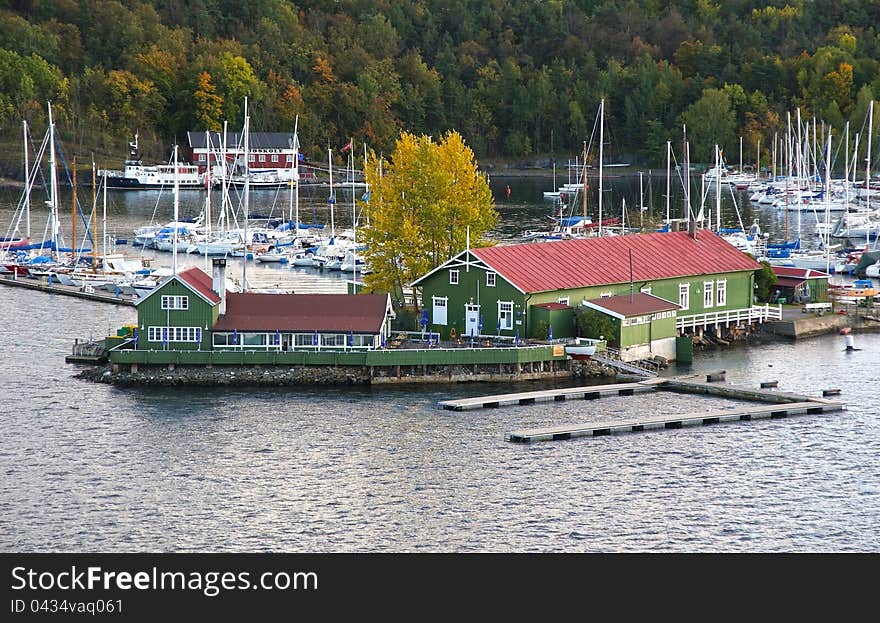 Yacht Club and Cafe on the island. Norway.