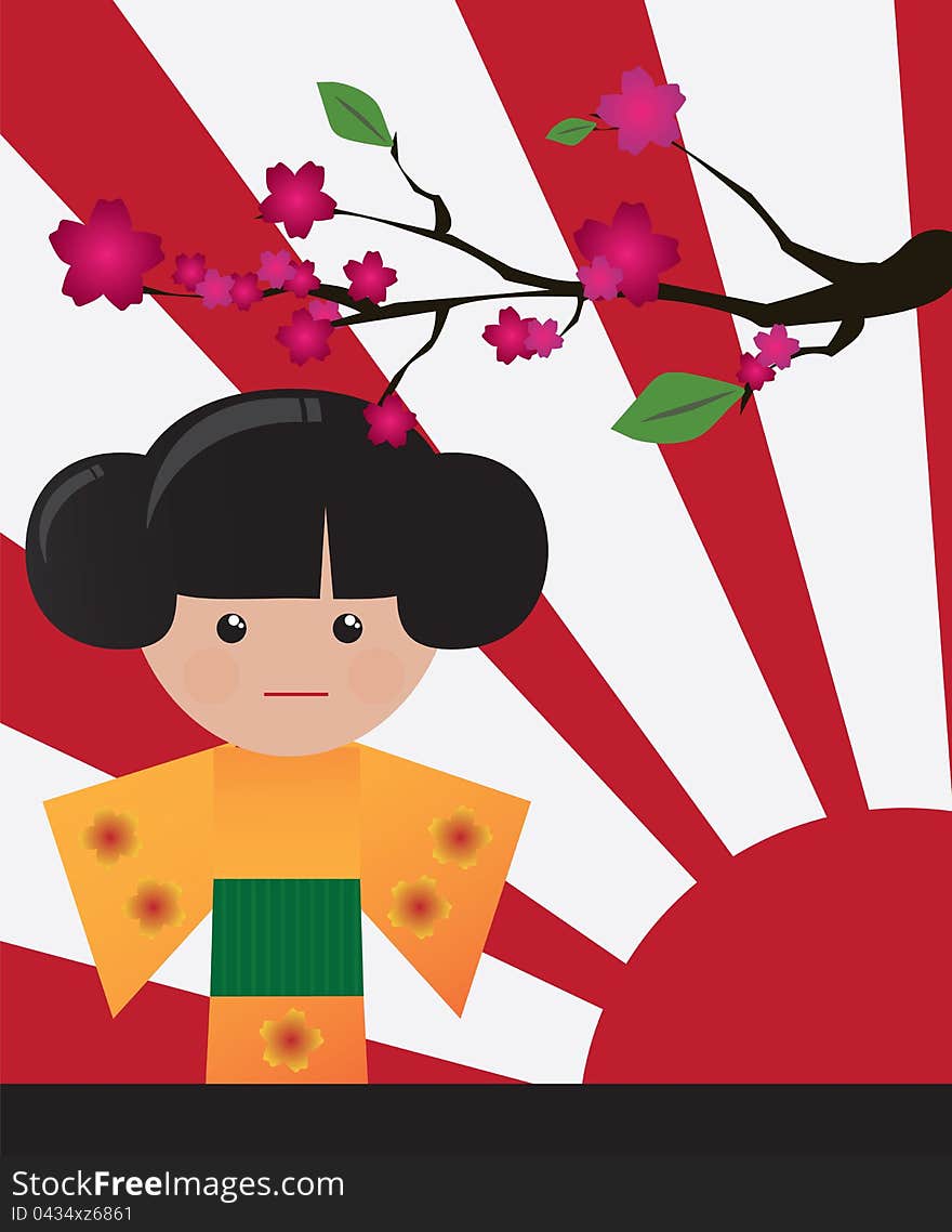 Little cute Japanese geisha character card