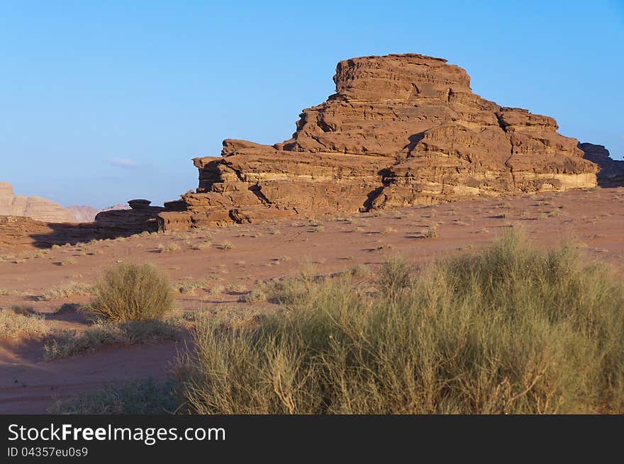 View of the desert in the later after noon in Wadi Rum, Jordan