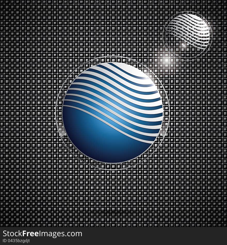 Abstract glass globe icons on metal background. Abstract glass globe icons on metal background