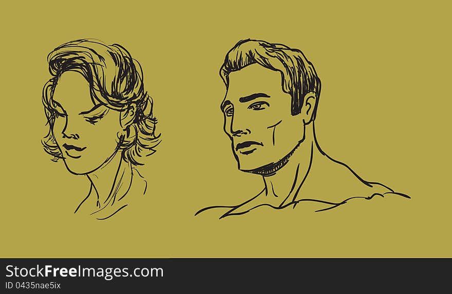 Men. Women. Hand drawn. Vector illustration