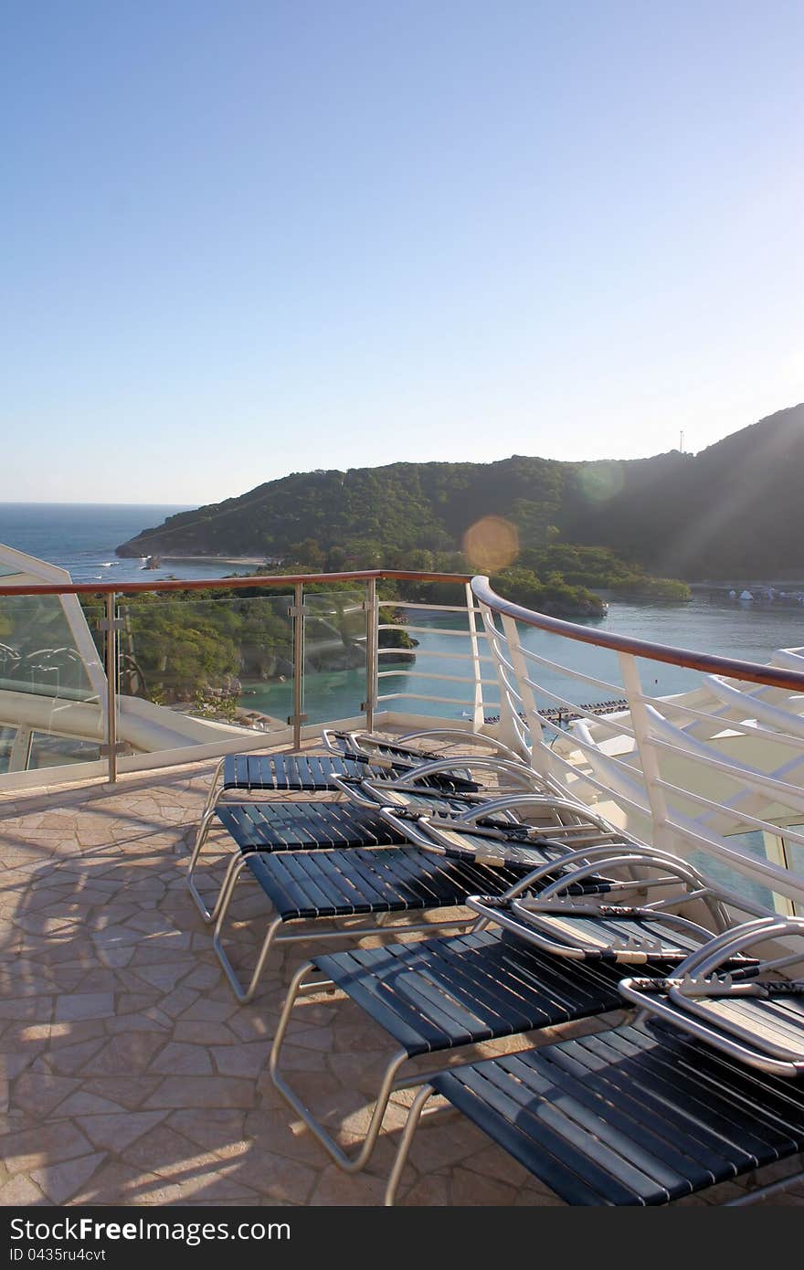 Scenic view of Labadee Haiti off of a cruise ship docked there. Scenic view of Labadee Haiti off of a cruise ship docked there.