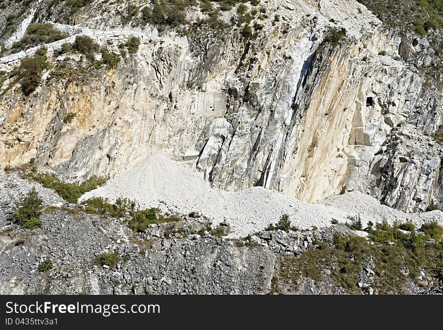 Detail of marble quarry in carrara,tuscany