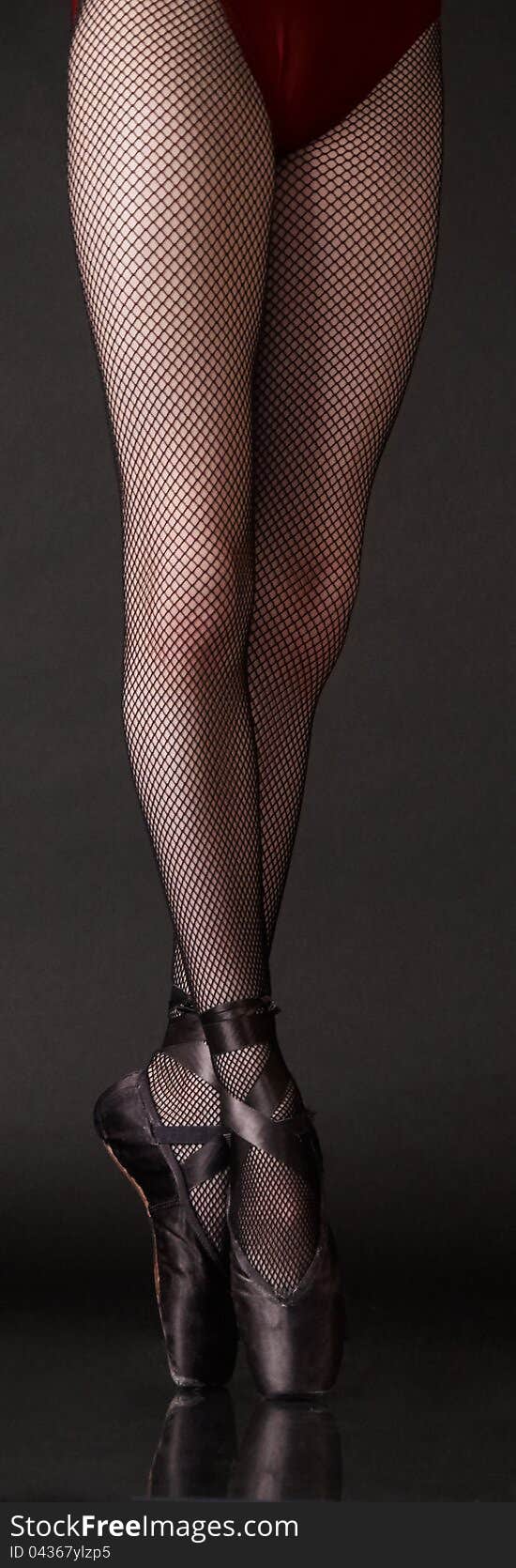 Ballerina S Legs On Pointe In Fishnet Tights