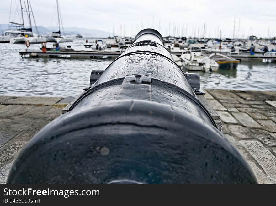 Old cannon in la spezia italy