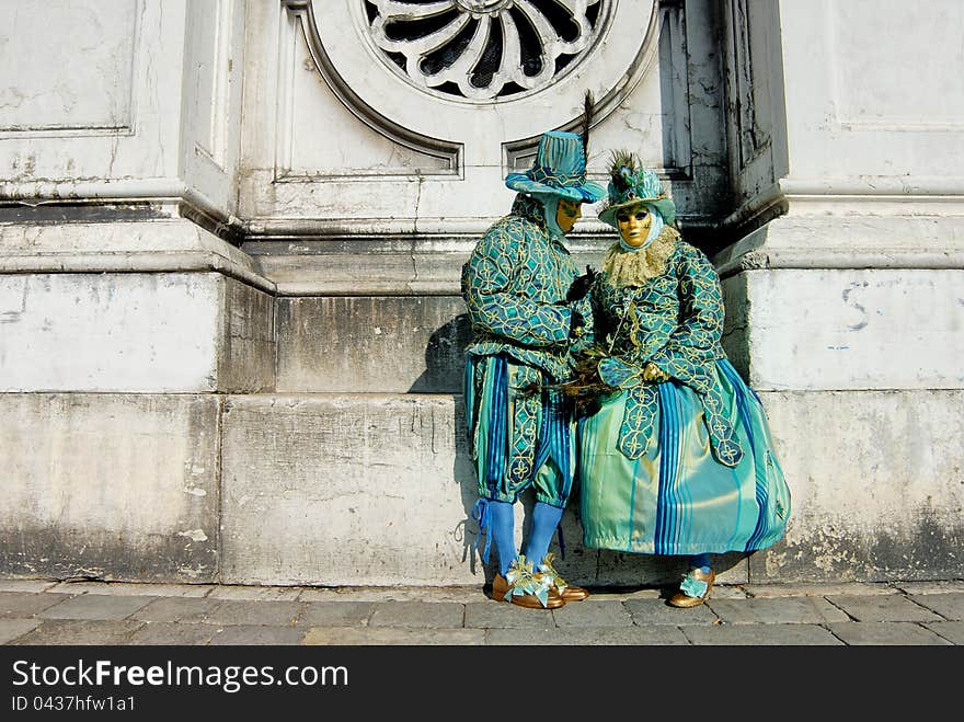 Venetian masks during sensation venetian carnival in Venice