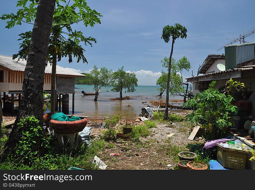 Dwelling on the beach in risky area. Dwelling on the beach in risky area