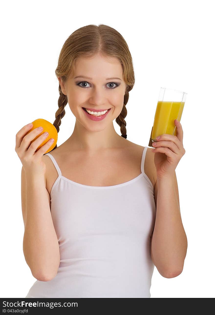 Beautiful girl full of life with orange juice