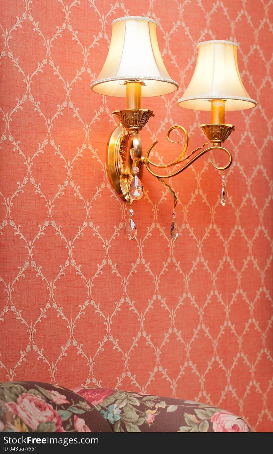 Two lamps on pink seamless floral pattern