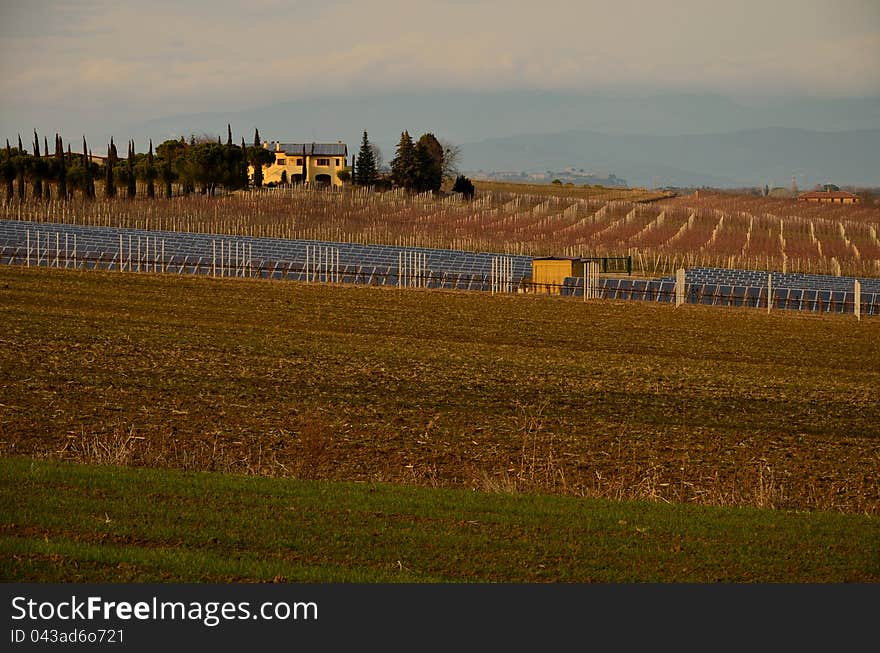 Solar panels on tuscany landscape