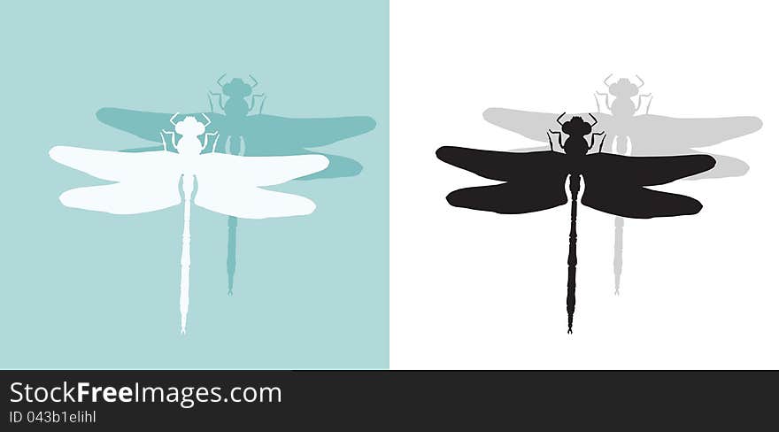 Silhouette of dragonfly. Vector EPS8