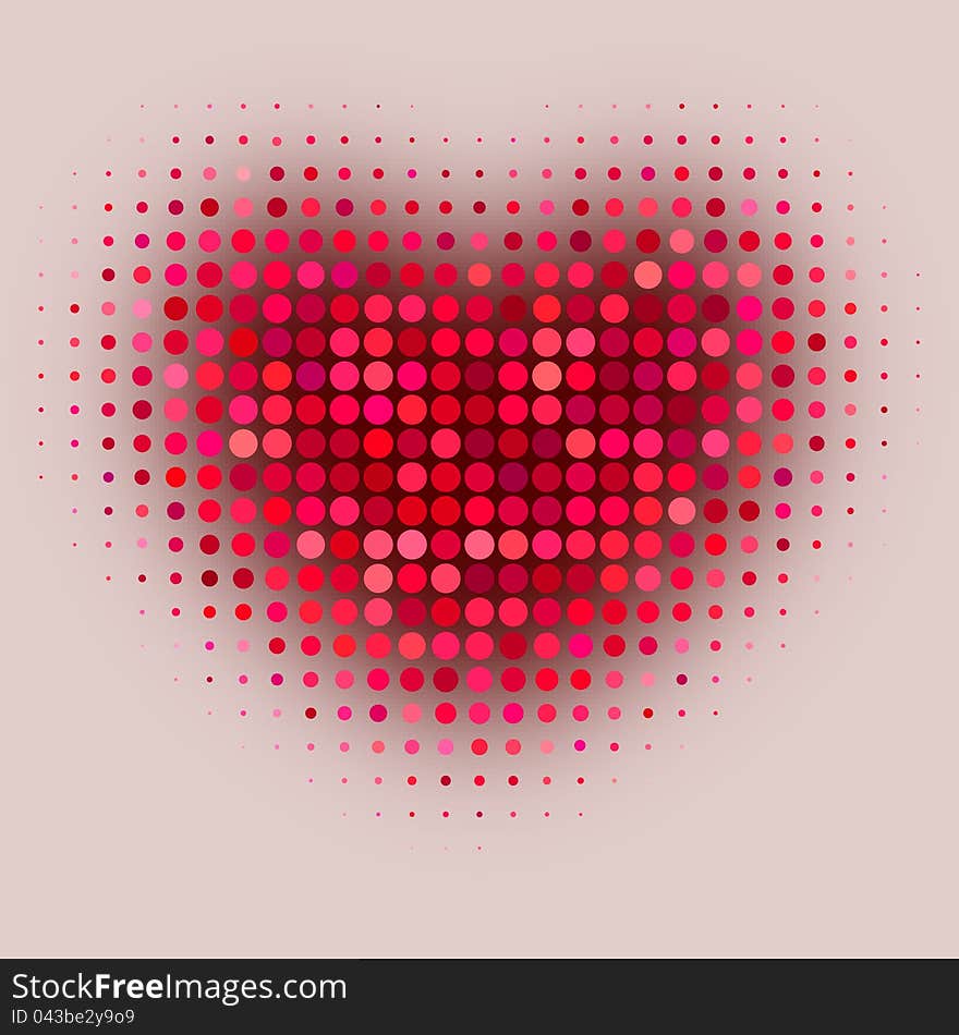 Red color halftone heart