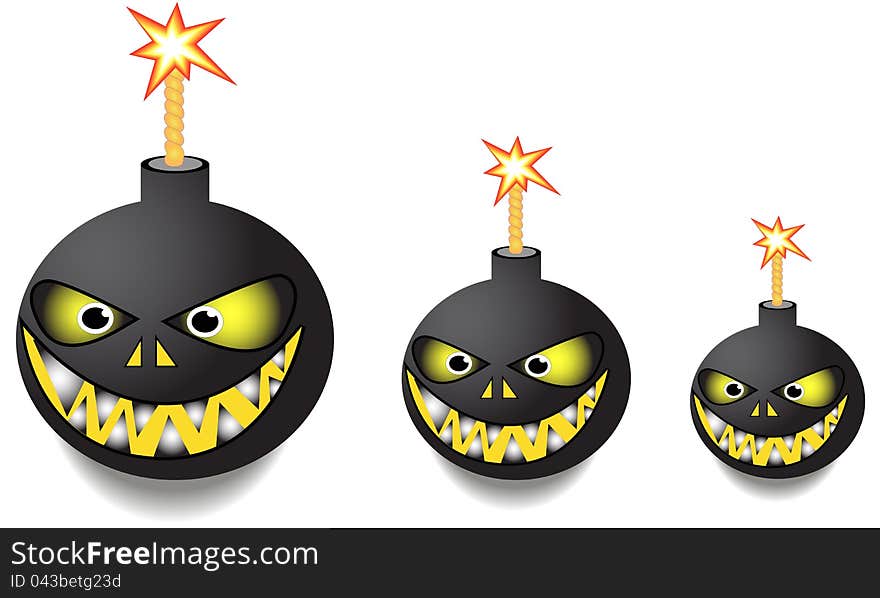 Vector illustration. Three funny bomb. Vector illustration. Three funny bomb