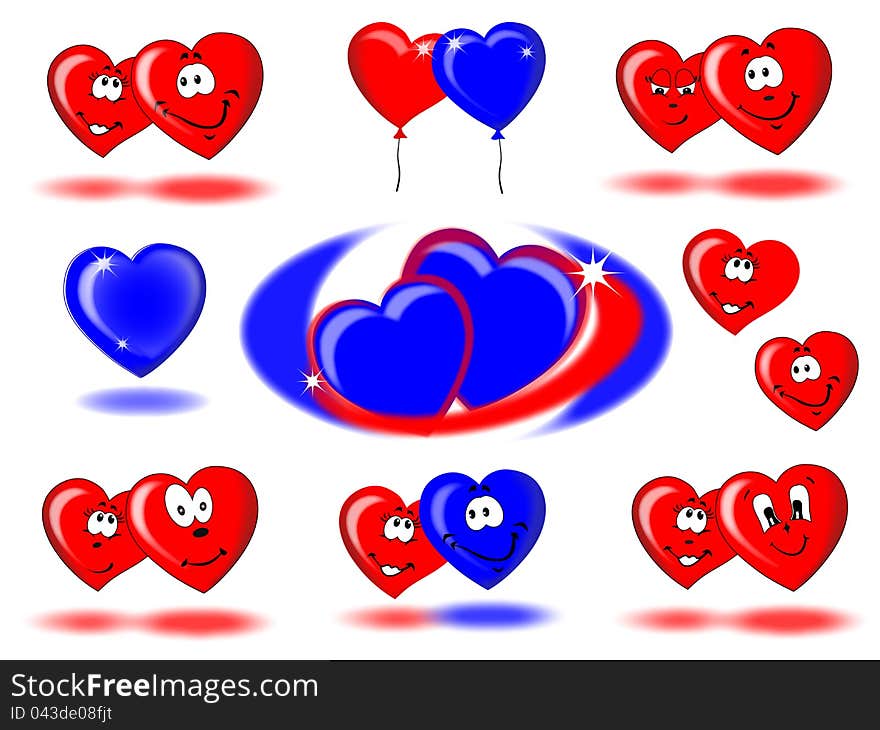 Funky hearts on a white background. Vector illustration. Funky hearts on a white background. Vector illustration.