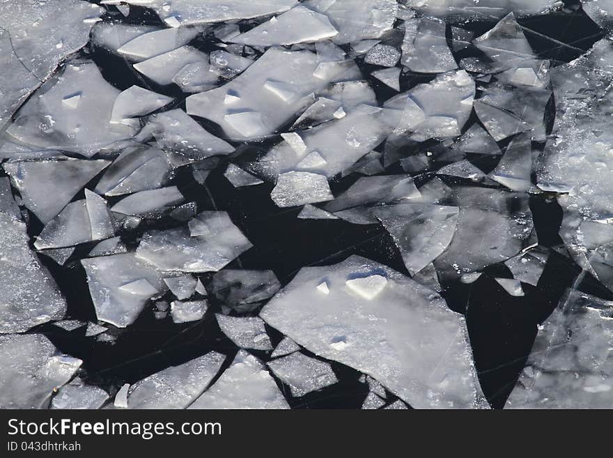 Frozen river with  chunks of ice. Frozen river with  chunks of ice