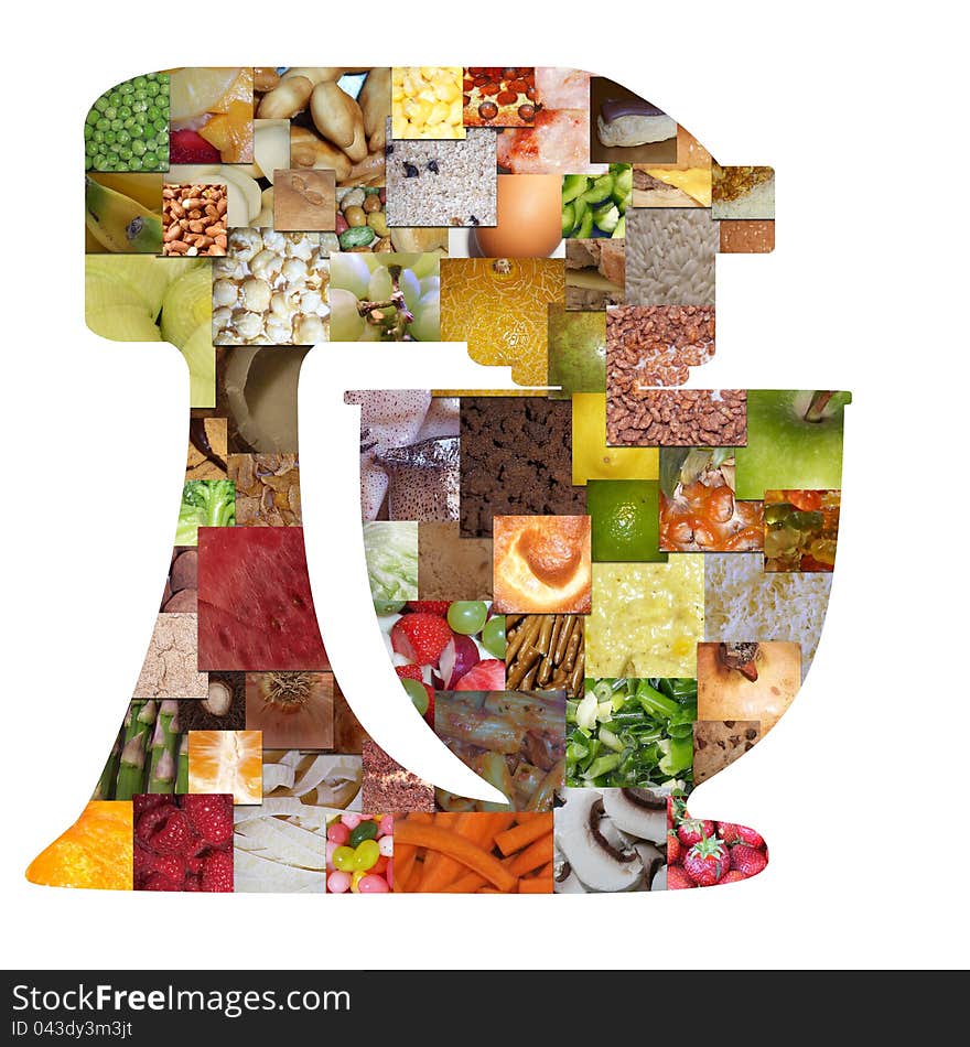 Illustration of a food mixer silhouette with food texture