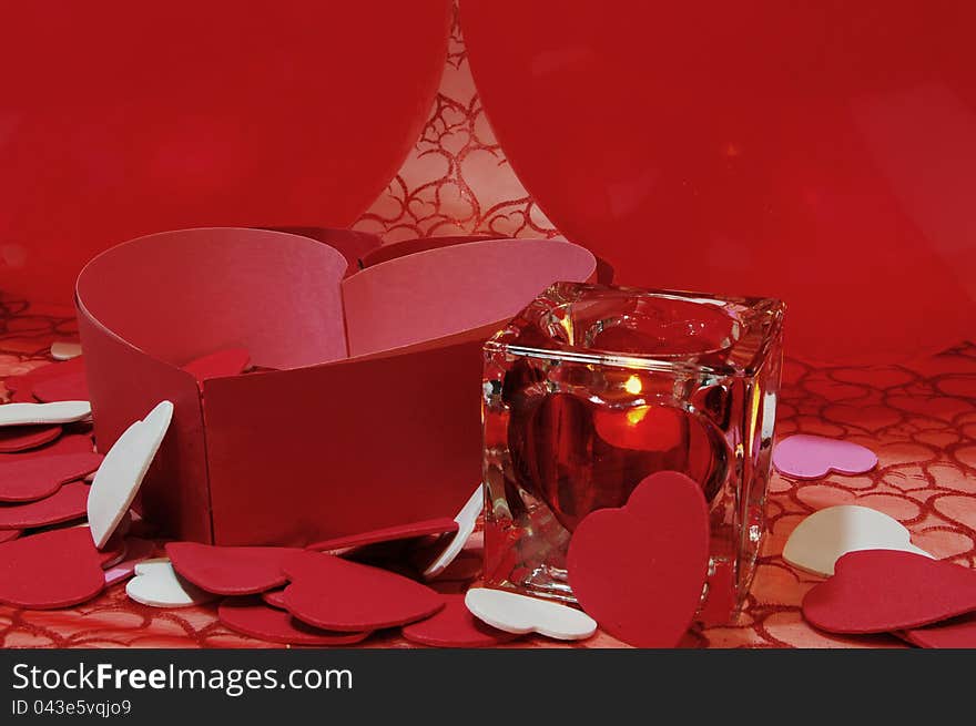 Valentine Hearts And Candle