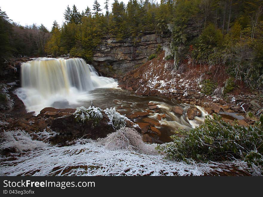 Waterfalls In The Mountains In Winter