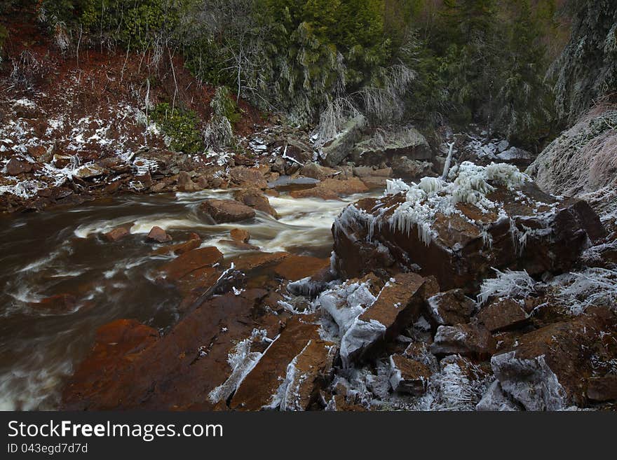 Silky River In The Mountains In Winter