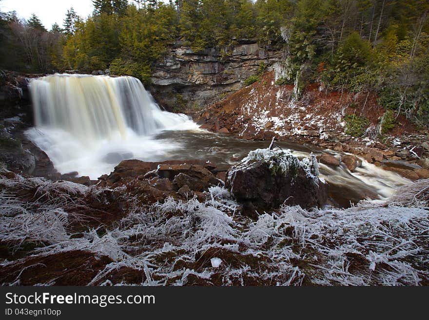 Waterfalls in the mountains in winter