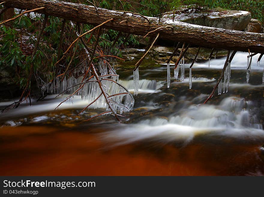 Natural Tannin Colored Stream In The Mountains