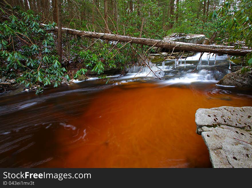 Natural tannin colored stream in the mountains