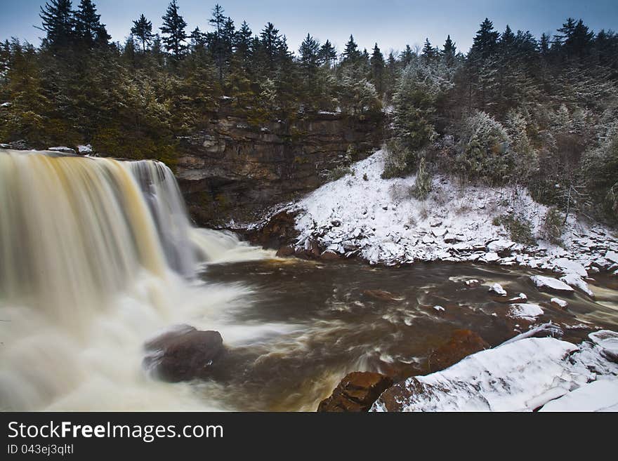 Waterfalls in the mountains in winter