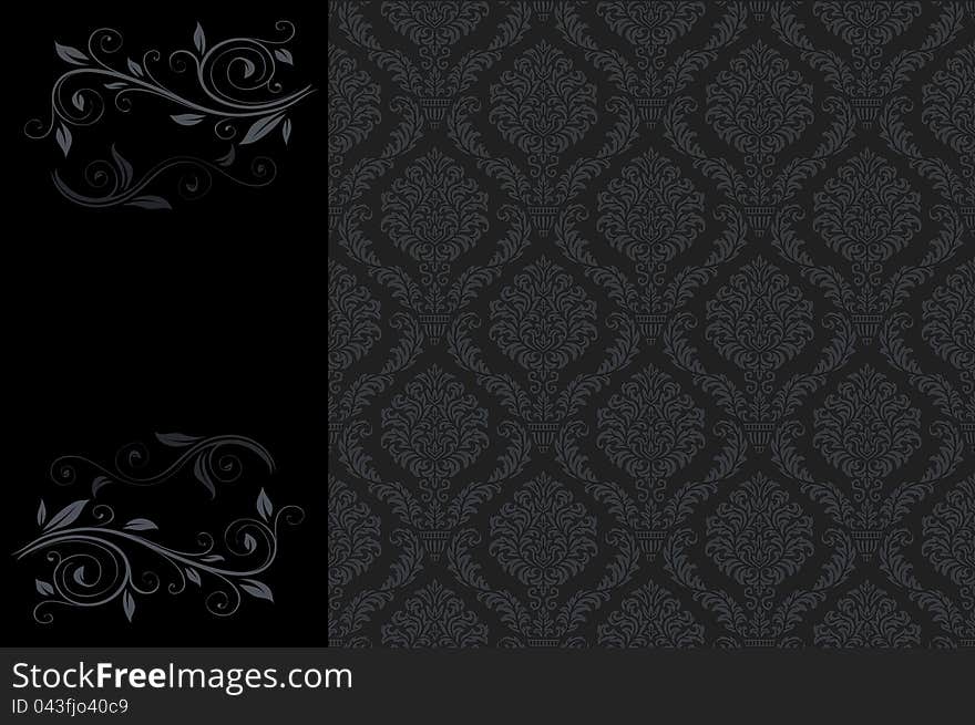 Decorative dark background with floral patterns. Decorative dark background with floral patterns.