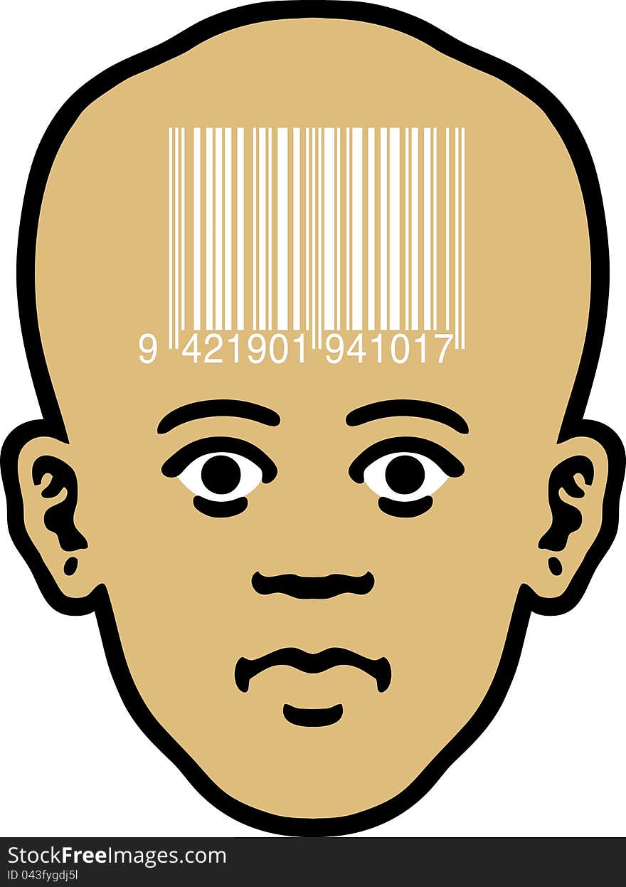 A man's head as an icon of a barcode inside it. A man's head as an icon of a barcode inside it.