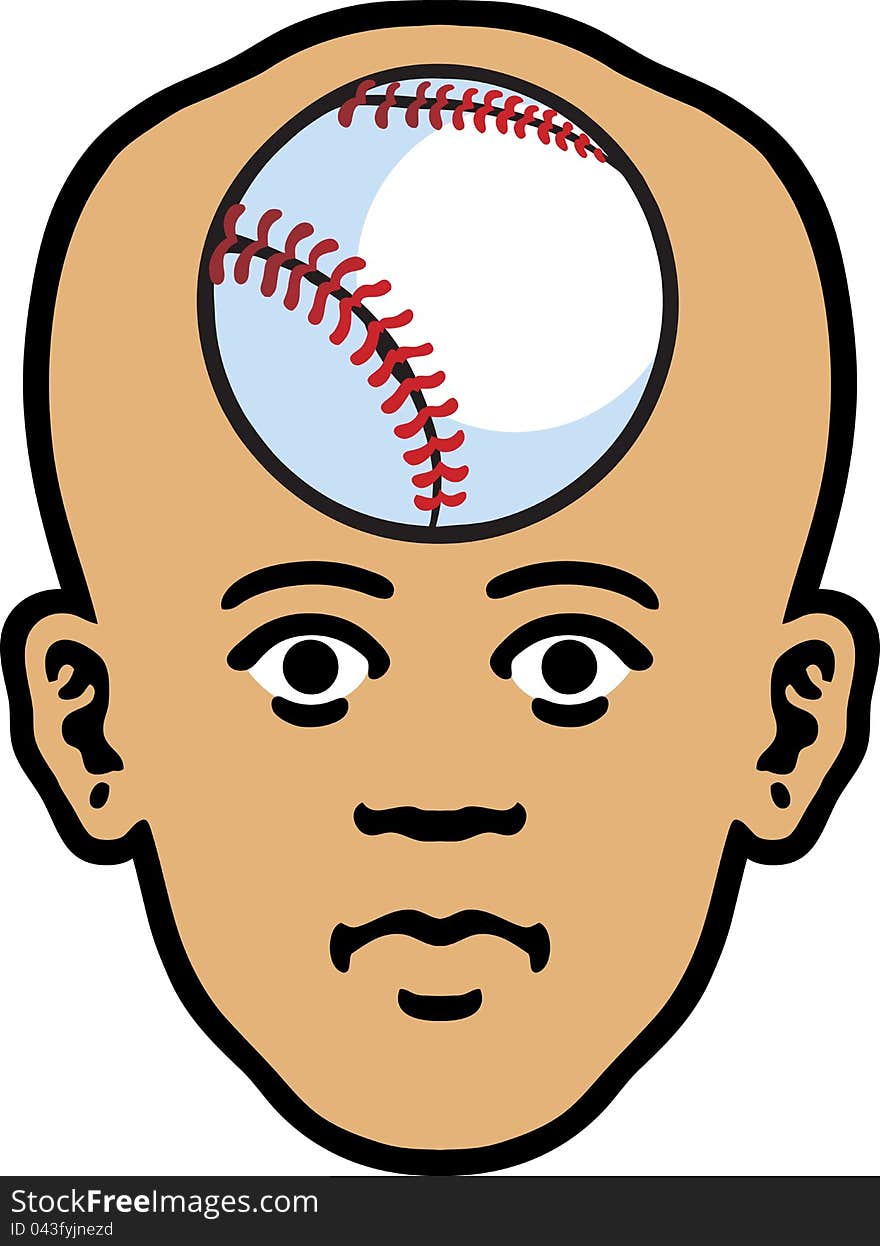 A man's head as an icon of a baseball inside it. A man's head as an icon of a baseball inside it.