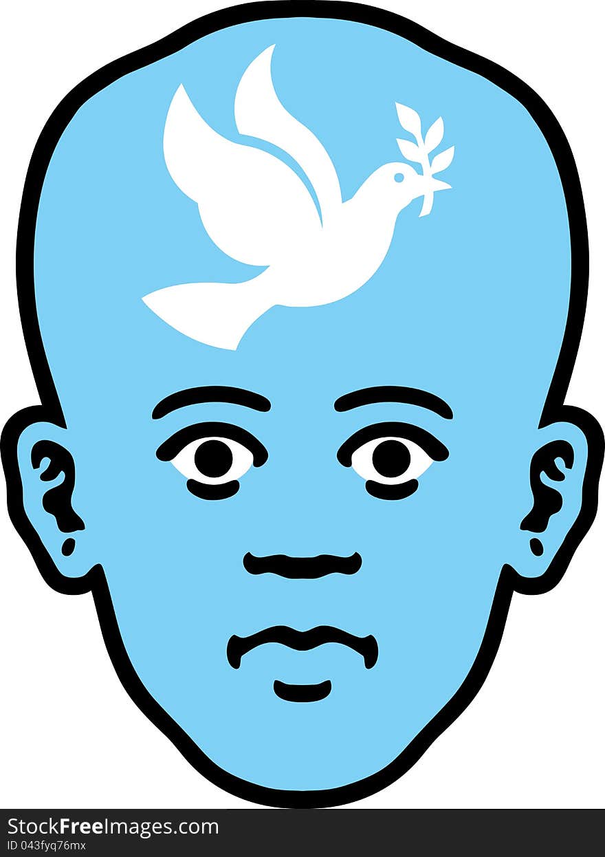 A man's head as an icon of a dove inside it. A man's head as an icon of a dove inside it.