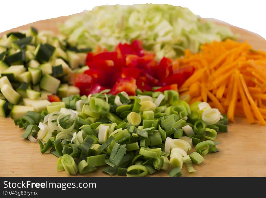 Vegetable On Wooden Plate,  On White