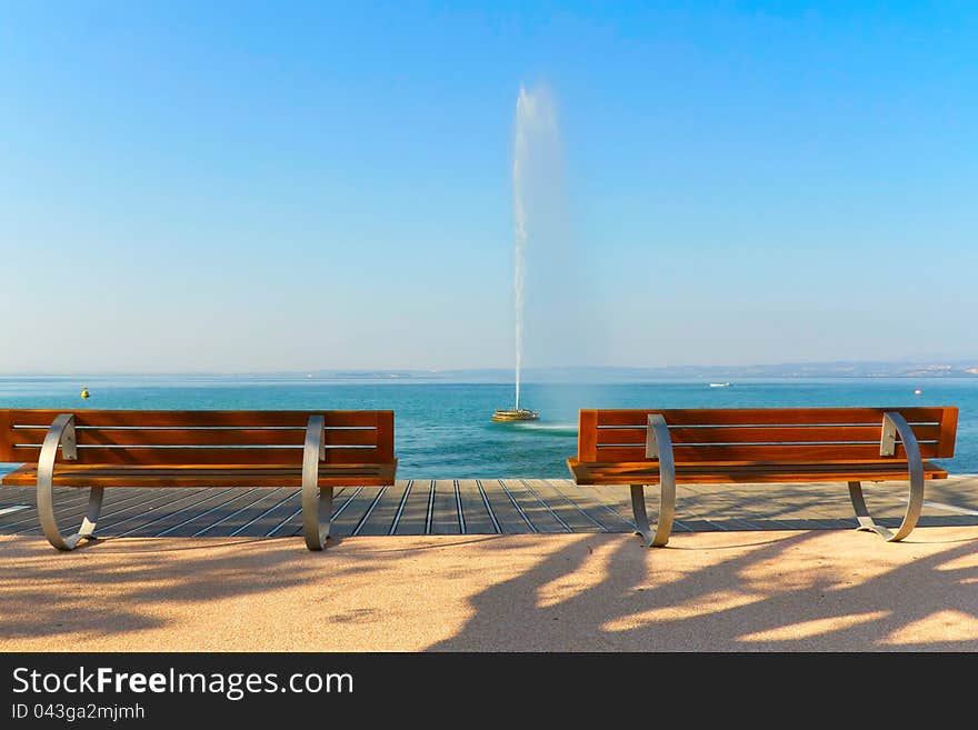 Modern Benches Along The Coastline