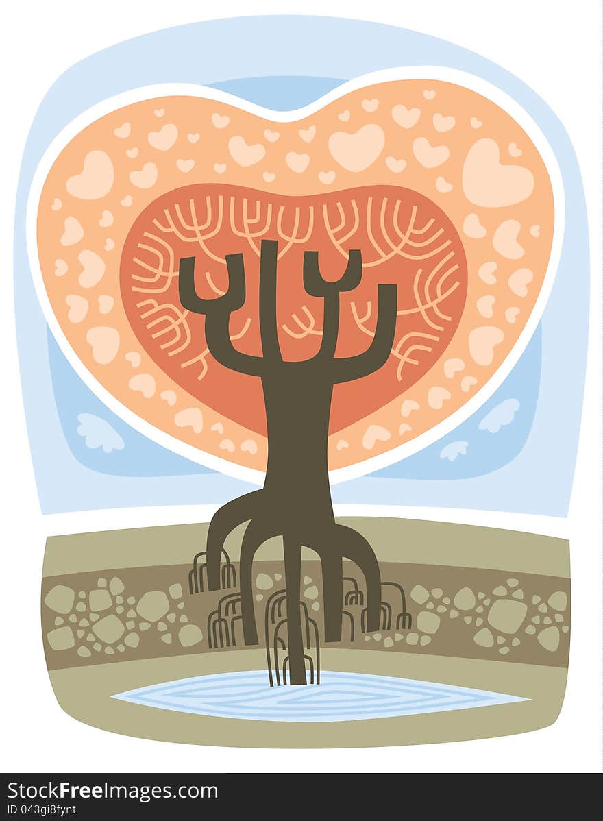 Stylized illustration of a heart-shaped tree. Stylized illustration of a heart-shaped tree