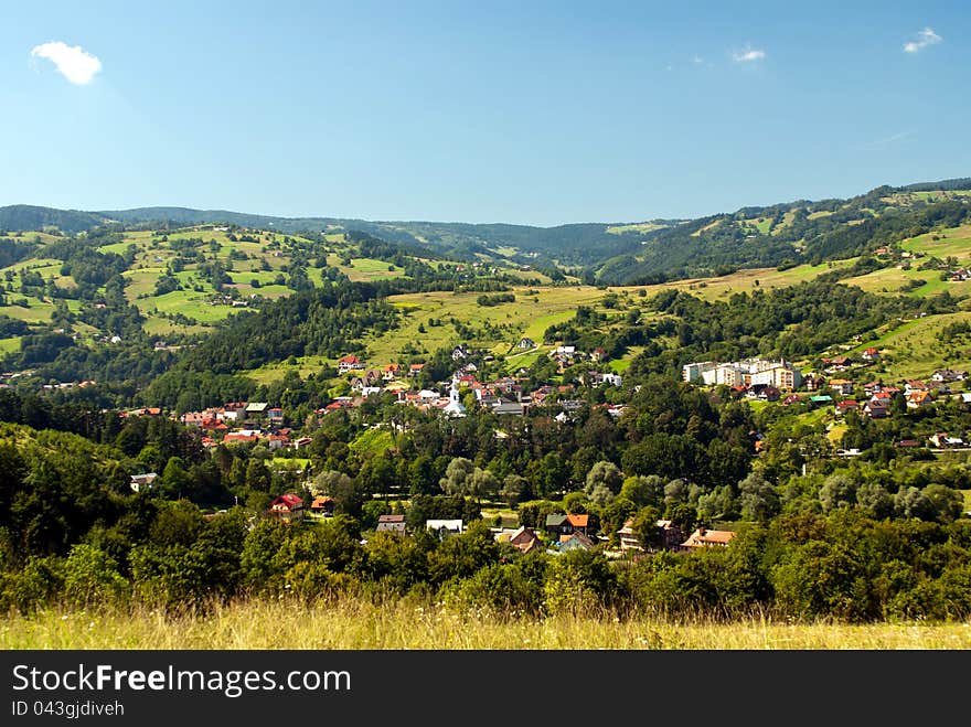 Landscape of a small mountain town. Landscape of a small mountain town