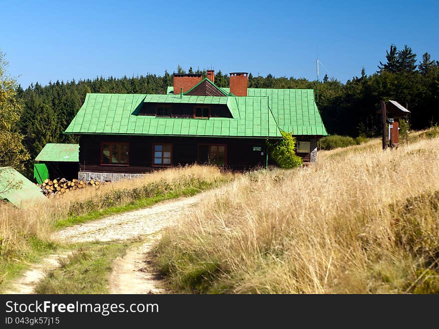 Shelter with green roof in polish mountains