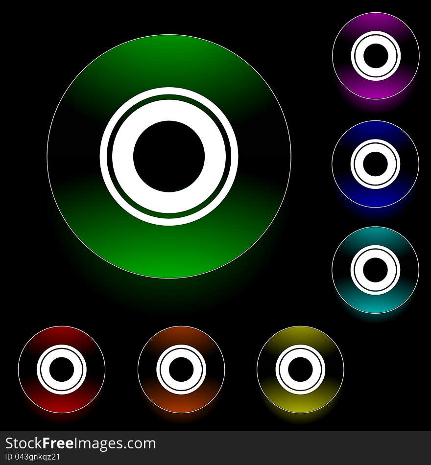 Seven multi-coloured disks executed in a vector